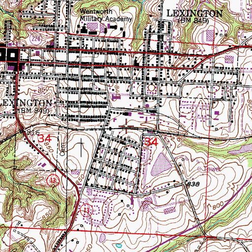 Topographic Map of City of Lexington, MO