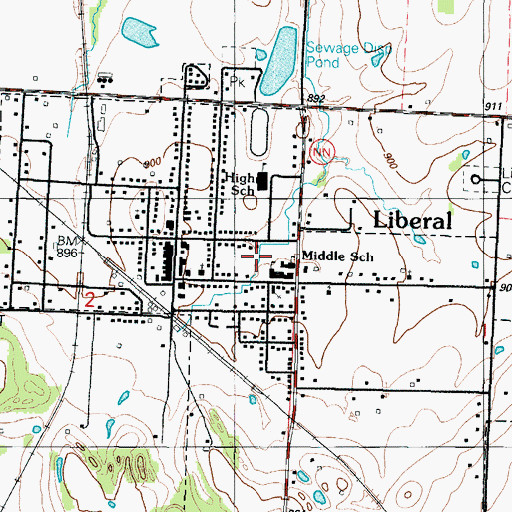 Topographic Map of City of Liberal, MO