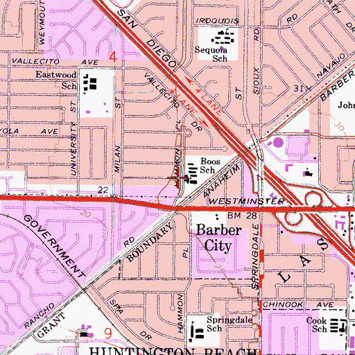 Topographic Map of Boos Elementary School, CA