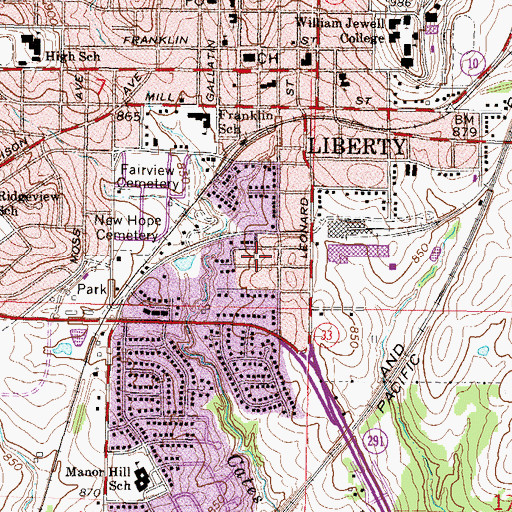 Topographic Map of City of Liberty, MO
