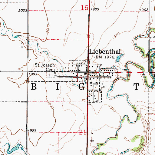Topographic Map of City of Liebenthal, KS