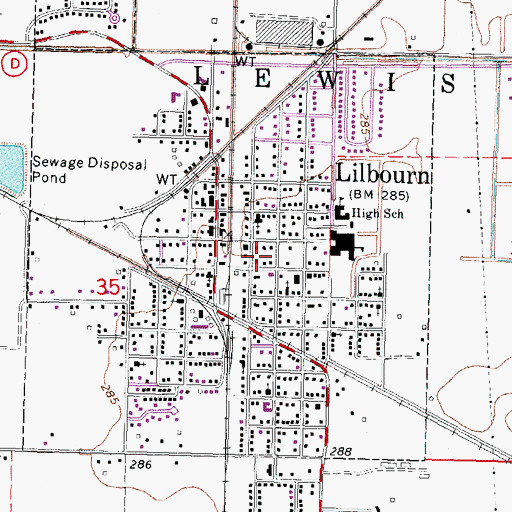 Topographic Map of City of Lilbourn, MO