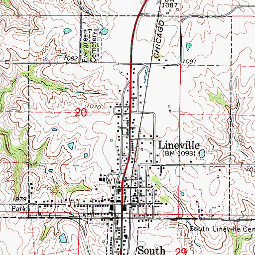 Topographic Map of City of Lineville, IA