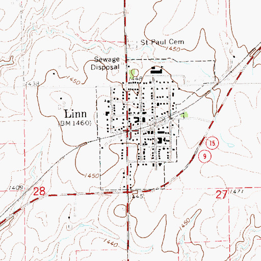 Topographic Map of City of Linn, KS