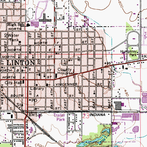 Topographic Map of City of Linton, IN