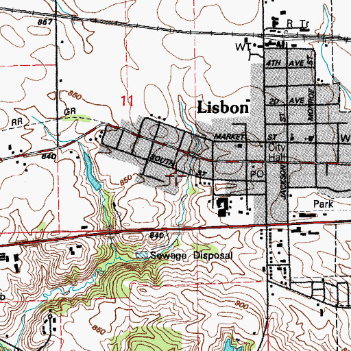 Topographic Map of City of Lisbon, IA