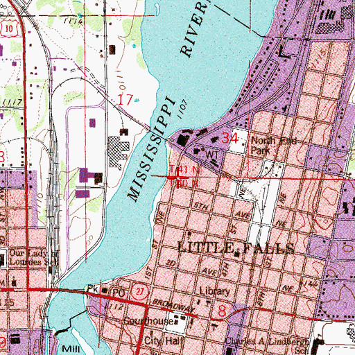 Topographic Map of City of Little Falls, MN