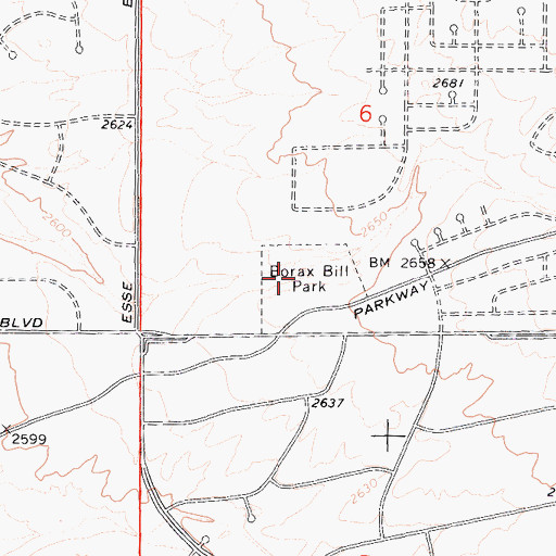 Topographic Map of Borax Bill Park, CA
