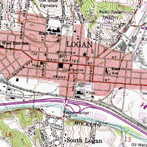Topographic Map of City of Logan, OH