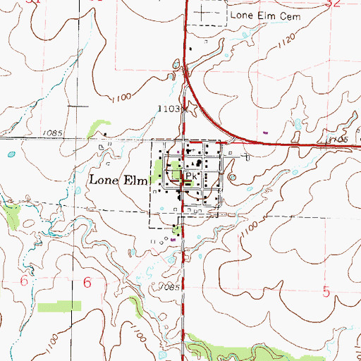 Topographic Map of City of Lone Elm, KS