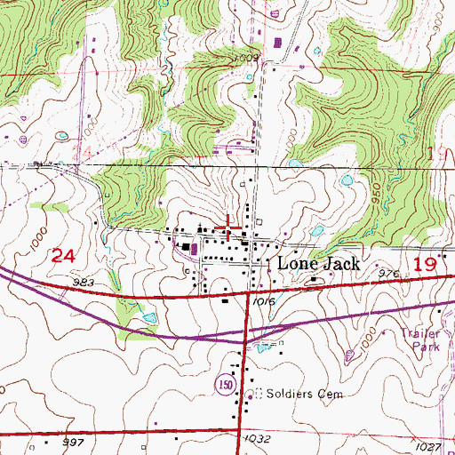 Topographic Map of City of Lone Jack, MO