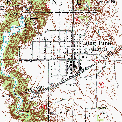 Topographic Map of City of Long Pine, NE