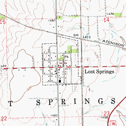 Topographic Map of City of Lost Springs, KS