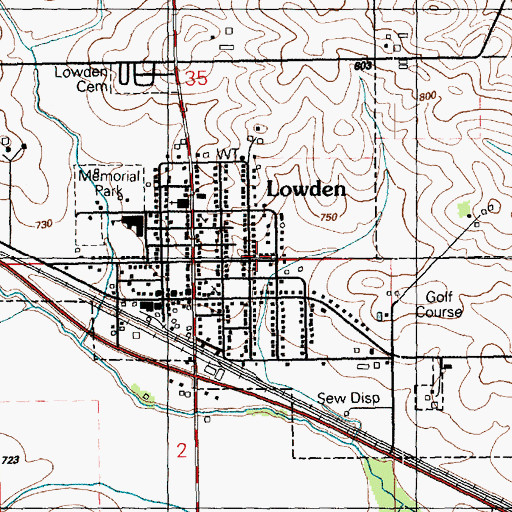 Topographic Map of City of Lowden, IA