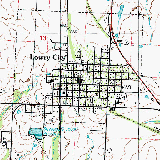 Topographic Map of City of Lowry City, MO