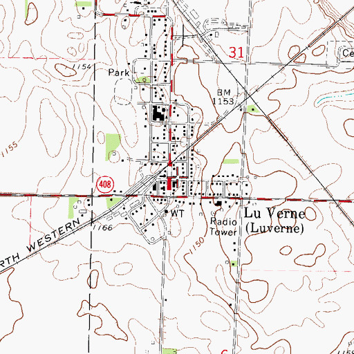 Topographic Map of City of Lu Verne, IA