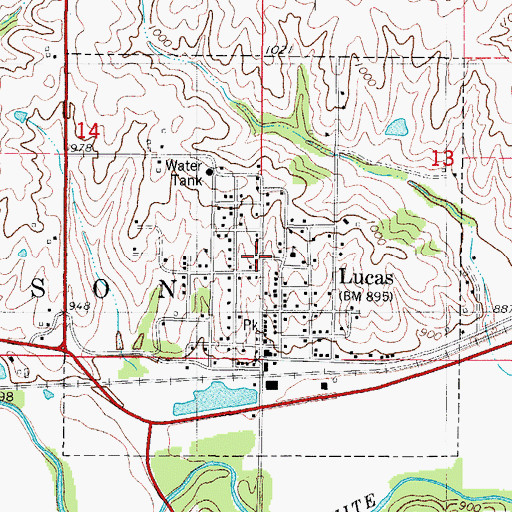 Topographic Map of City of Lucas, IA