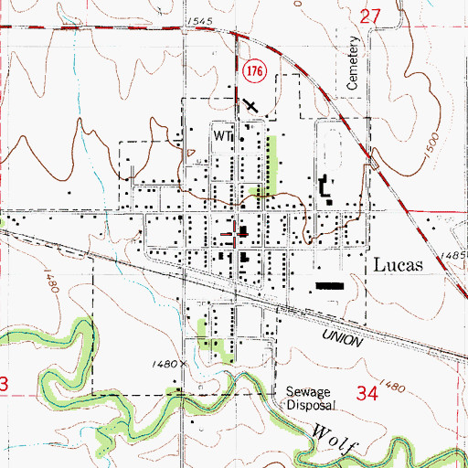 Topographic Map of City of Lucas, KS