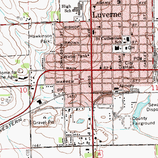 Topographic Map of City of Luverne, MN