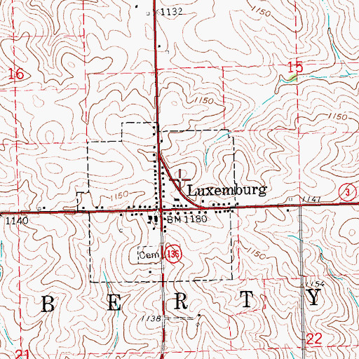 Topographic Map of City of Luxemburg, IA