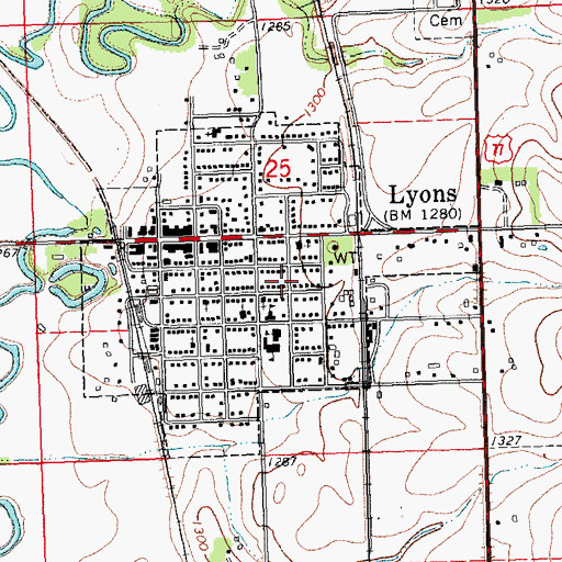 Topographic Map of City of Lyons, NE