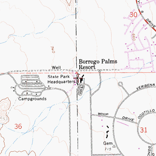 Topographic Map of Borrego Palms Resort, CA
