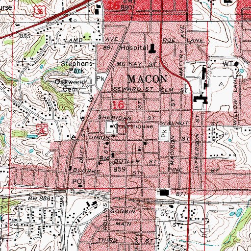 Topographic Map of City of Macon, MO