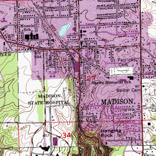 Topographic Map of City of Madison, IN