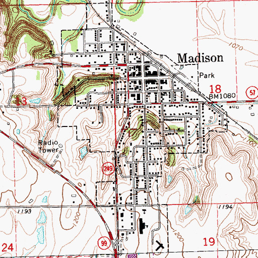 Topographic Map of City of Madison, KS
