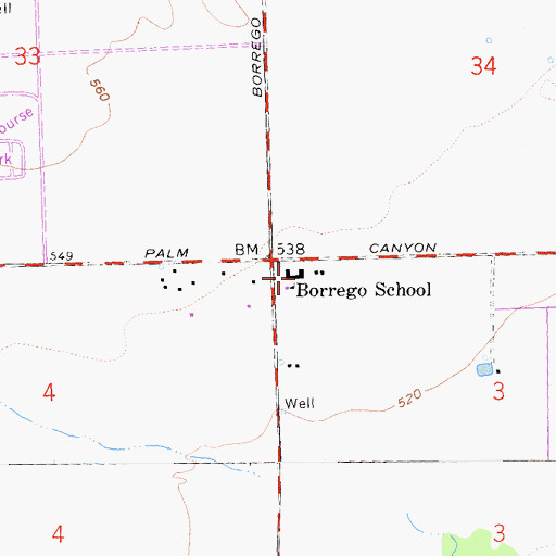 Topographic Map of Borrego Elementary School, CA