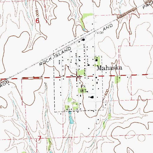 Topographic Map of City of Mahaska, KS