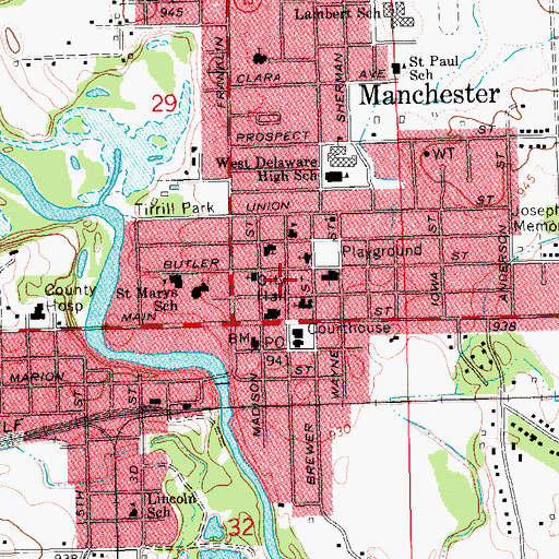 Topographic Map of City of Manchester, IA