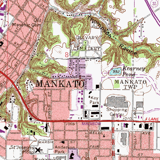 Topographic Map of City of Mankato, MN