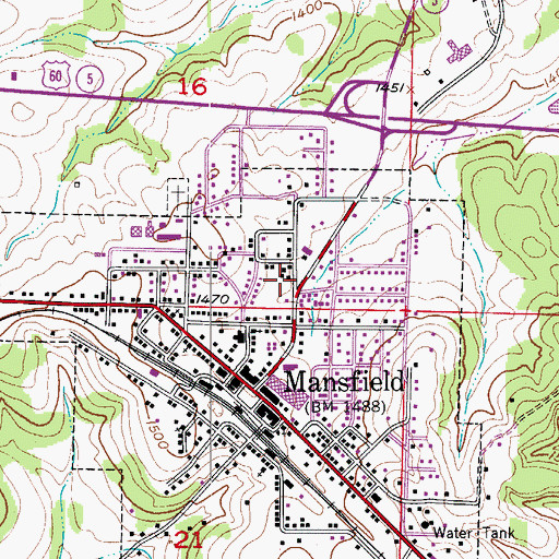 Topographic Map of City of Mansfield, MO
