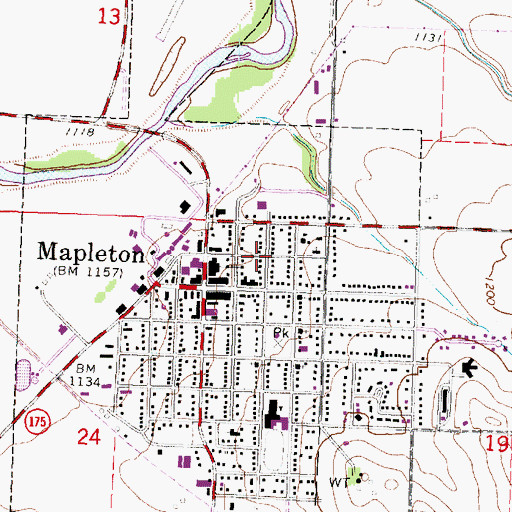 Topographic Map of City of Mapleton, IA