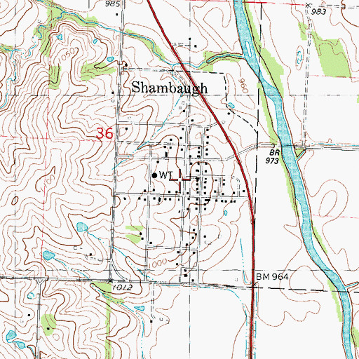 Topographic Map of City of Shambaugh, IA
