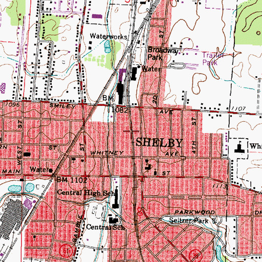 Topographic Map of City of Shelby, OH