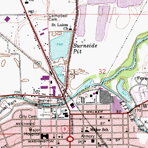 Topographic Map of City of Shelbyville, IN