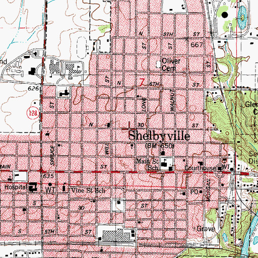 Topographic Map of City of Shelbyville, IL