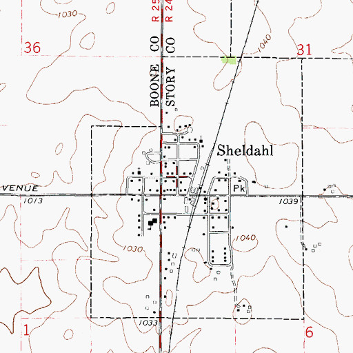 Topographic Map of City of Sheldahl, IA