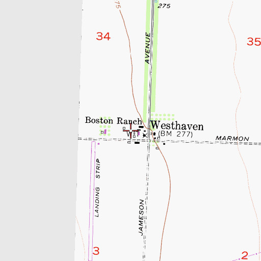 Topographic Map of Boston Ranch, CA