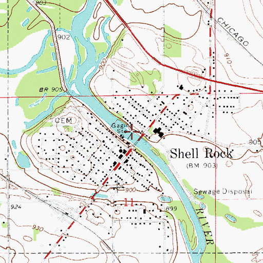 Topographic Map of City of Shell Rock, IA