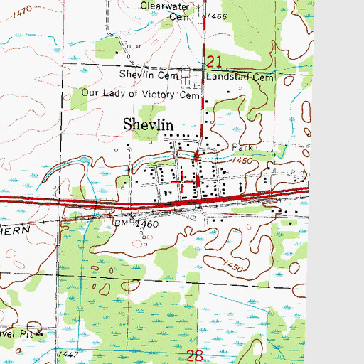 Topographic Map of City of Shevlin, MN