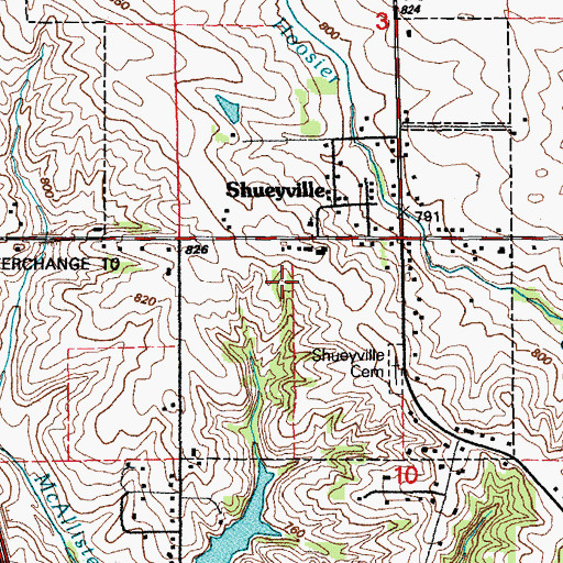 Topographic Map of City of Shueyville, IA