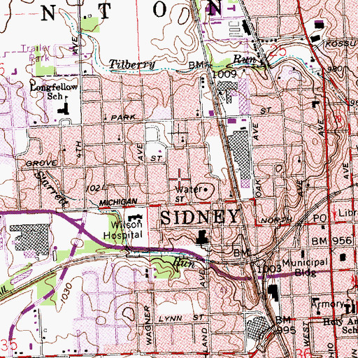 Topographic Map of City of Sidney, OH