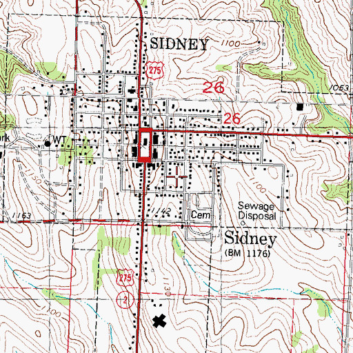 Topographic Map of City of Sidney, IA