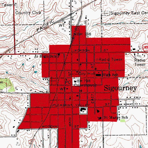 Topographic Map of City of Sigourney, IA