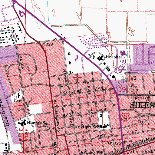 Topographic Map of City of Sikeston, MO