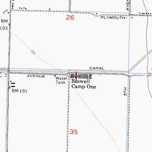 Topographic Map of Boswell Camp One, CA