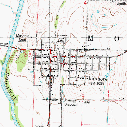 Topographic Map of City of Skidmore, MO